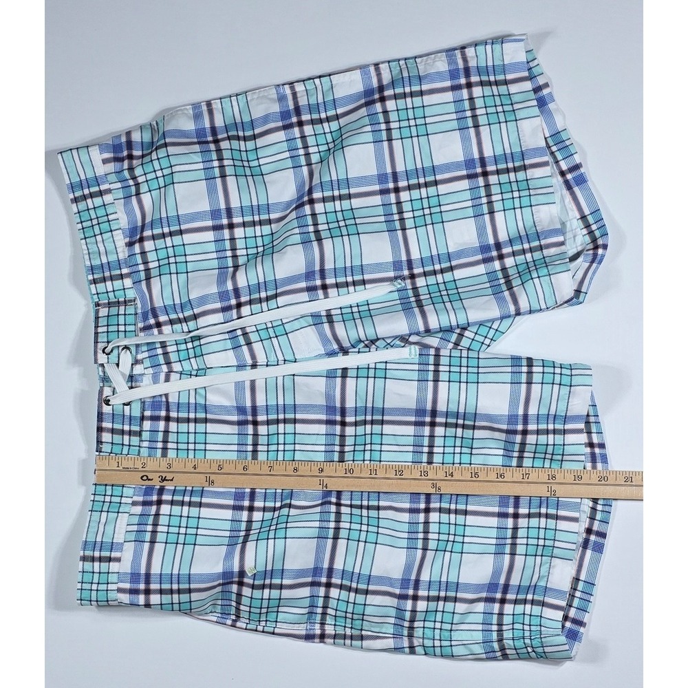Merona Men's Plaid Swim Trunks Teal Blue White Board‎ Shorts Size Large - Picture 6 of 6